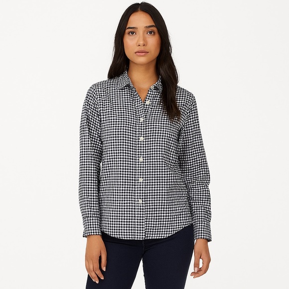 Lands’ End Black Gingham Check Button Down Flannel Shirt Women’s Size XS - Picture 1 of 8